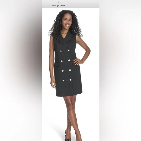 Calvin Klein Women's Pinstripe Double Breasted Blazer Dress - Black/cream - Size 6 Calvin Klein Women's Pinstripe Double Breasted Blazer Dress - Black/cream - Size 6